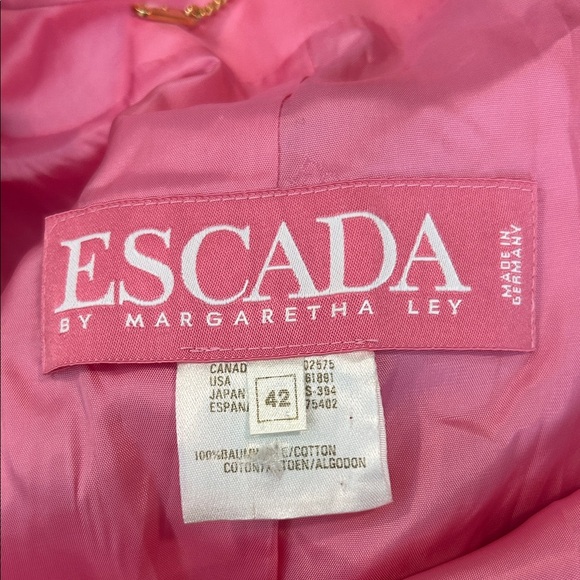 Escada by Margaretha Ley Pink Cotton Blazer Jacket Gold Buttons Size 42 Vintage - Picture 2 of 14